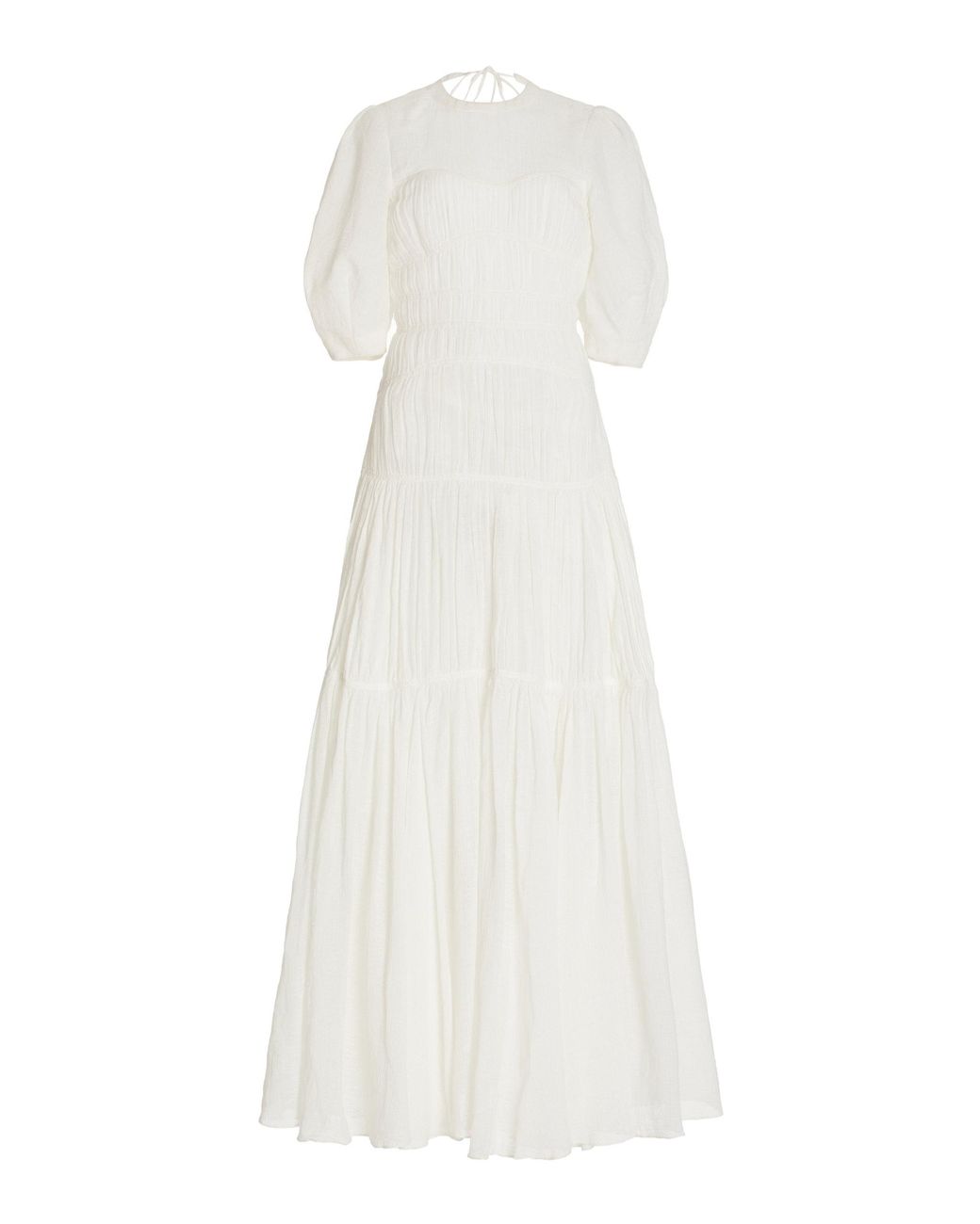 Jonathan Simkhai Fira Ruched Cotton-linen Open-back Maxi Dress in White ...