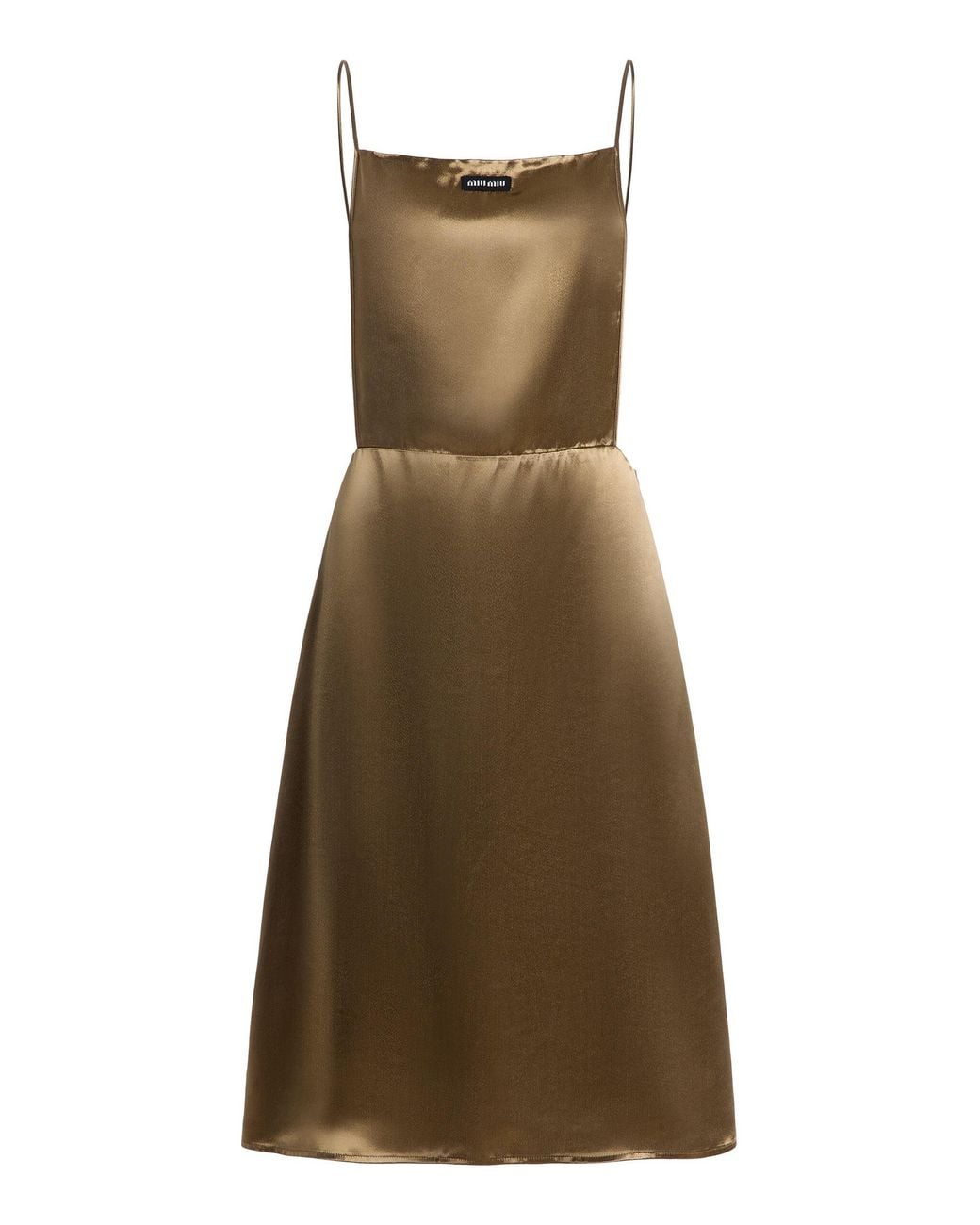 Miu Miu Natural Ruffled Satin Midi Dress