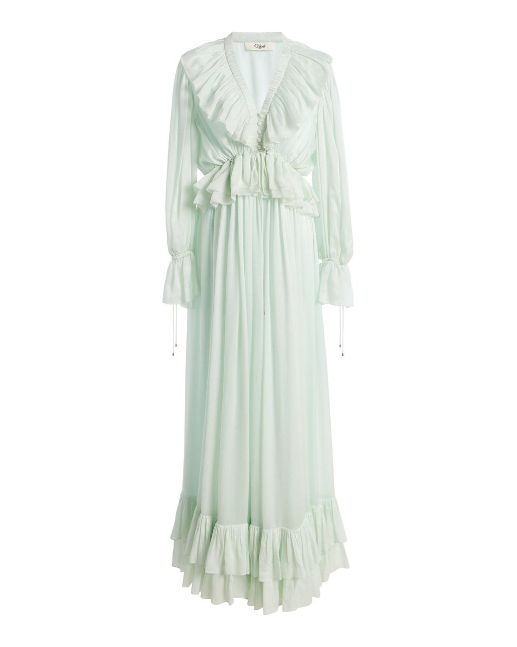 Chloé Green Ruffled Georgette Maxi Dress