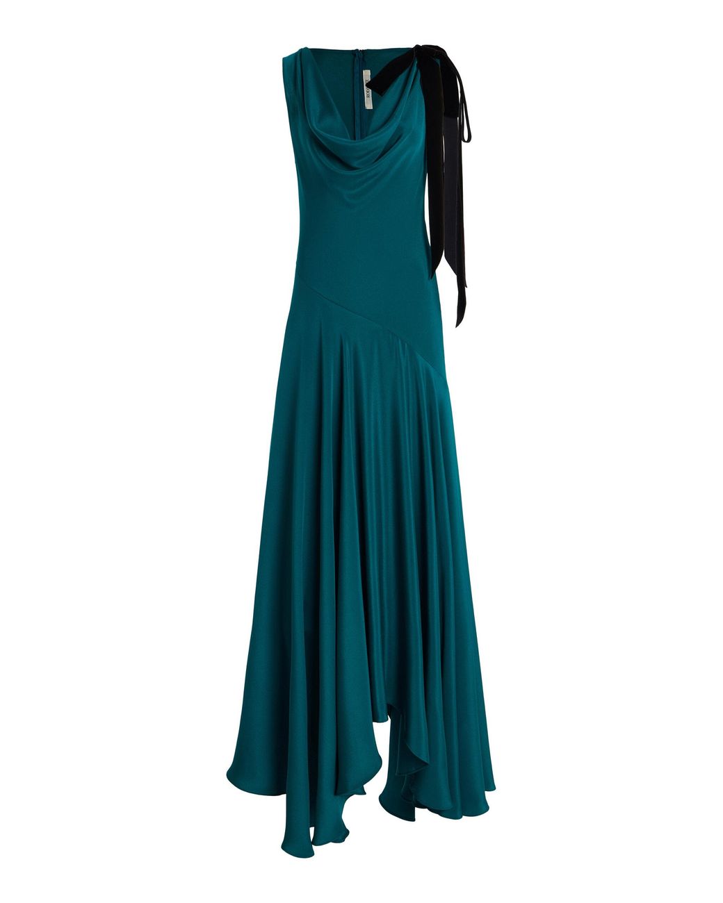 Rodarte Green Velvet-Trimmed Silk Crepe Cowl-Neck Maxi Dress