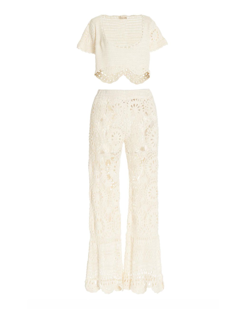 Akoia Swim White Bunga Crocheted Cotton Pants And Top Set