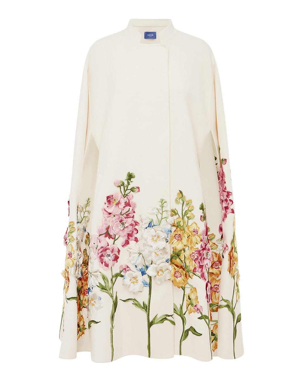 LEO LIN White Clover Embroidered Wool Cape Jacket