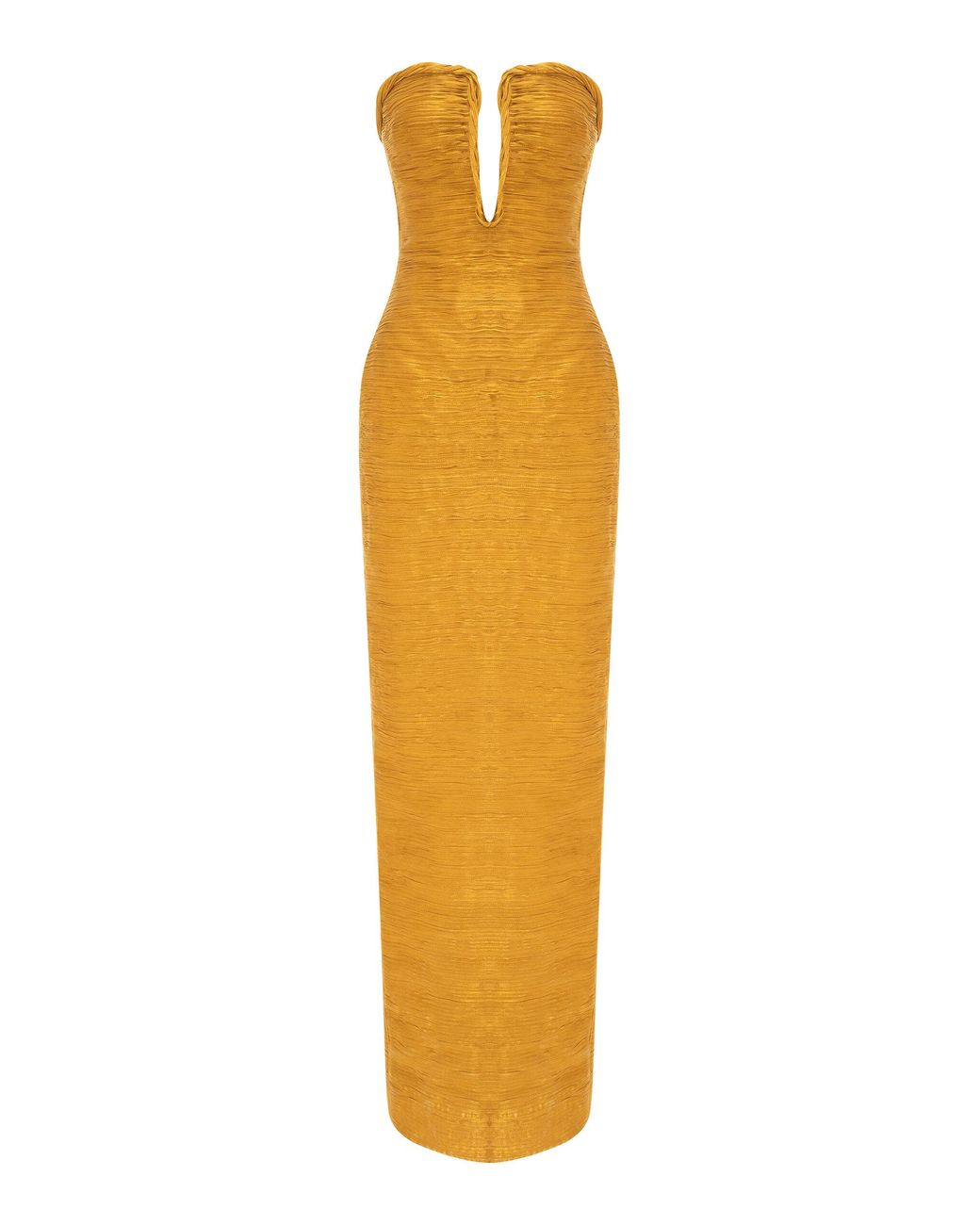 Marmar Halim Orange Strapless Plissé Column Gown With Cape