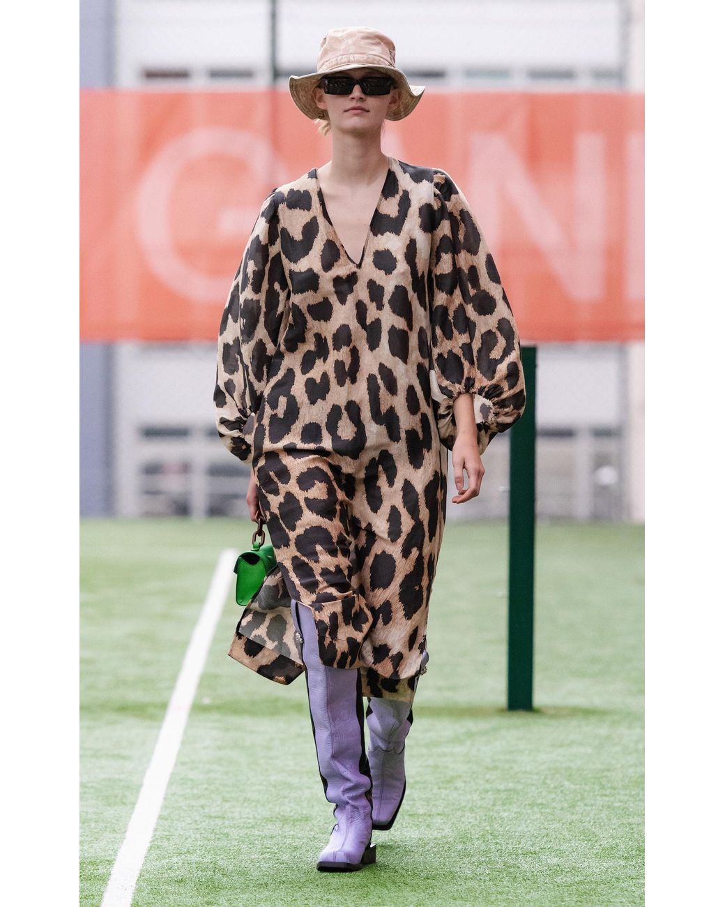 Ganni Leopard-print Linen-silk Blend Midi Dress in Brown | Lyst