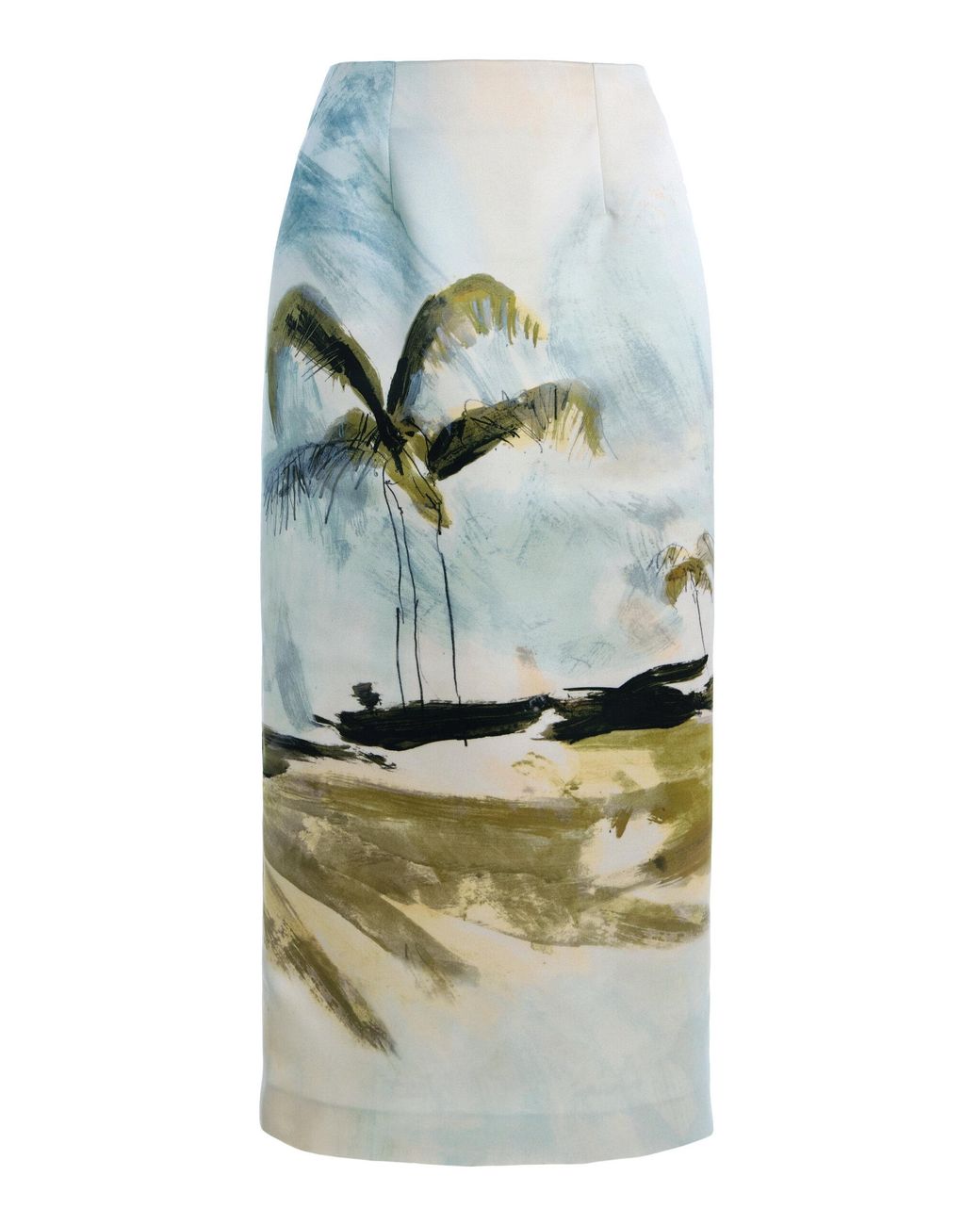 Oscar de la Renta Blue Printed Satin Midi Pencil Skirt