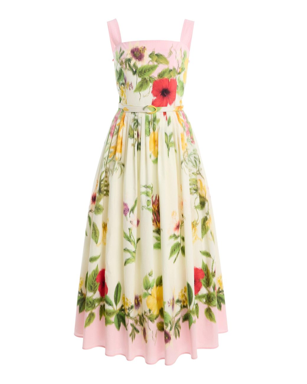 Oscar de la Renta White Scarf-Printed Stretch Cotton-Poplin Midi Dress