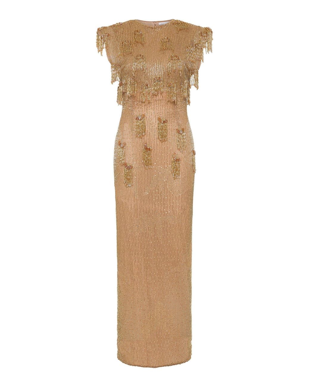 Rachel Gilbert Natural Lani Beaded Gown