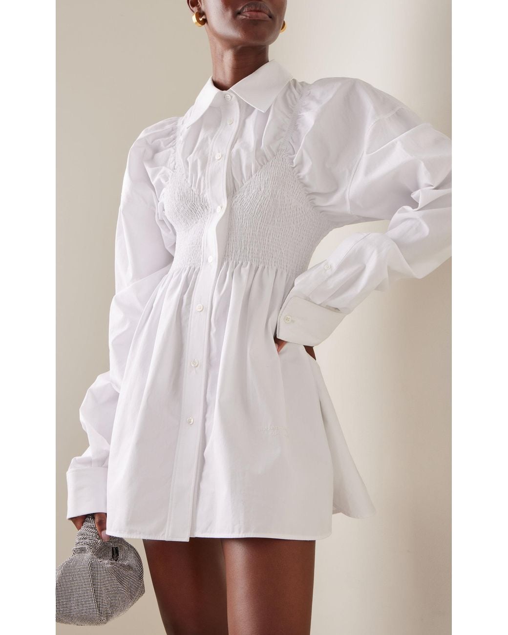 alexander wang white shirt dress Alexander Wang Women's Ruched Hourglass Shirt In Cotton Poplin White