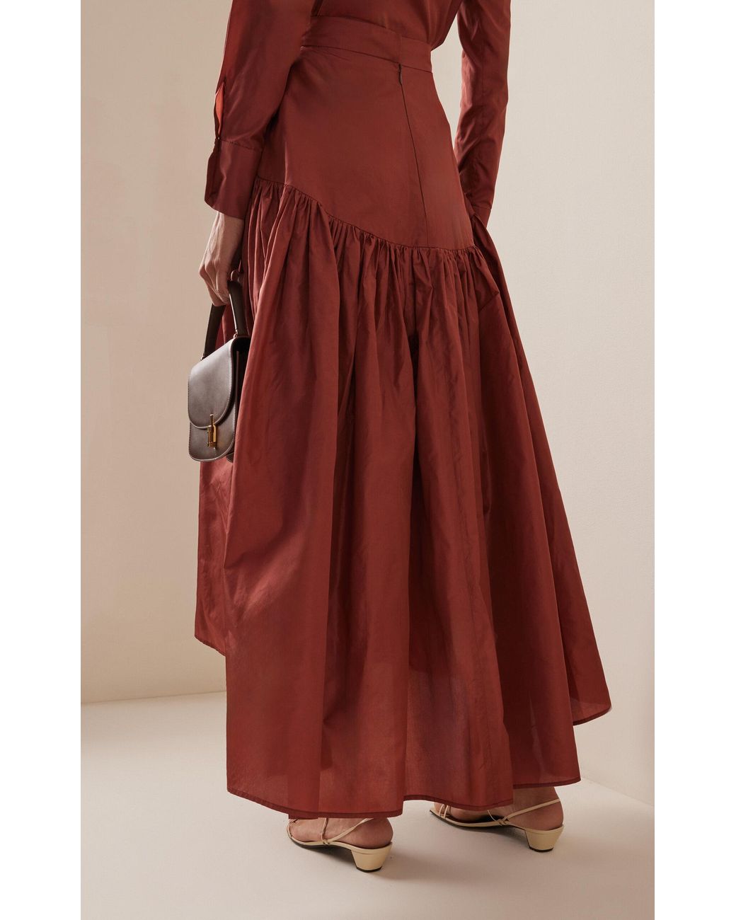Martin Grant Gathered Drop-waist Silk Midi Skirt | Lyst