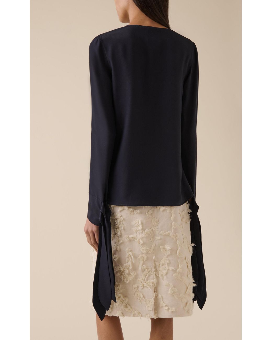 Givenchy Black Bow-Cuff Silk Top