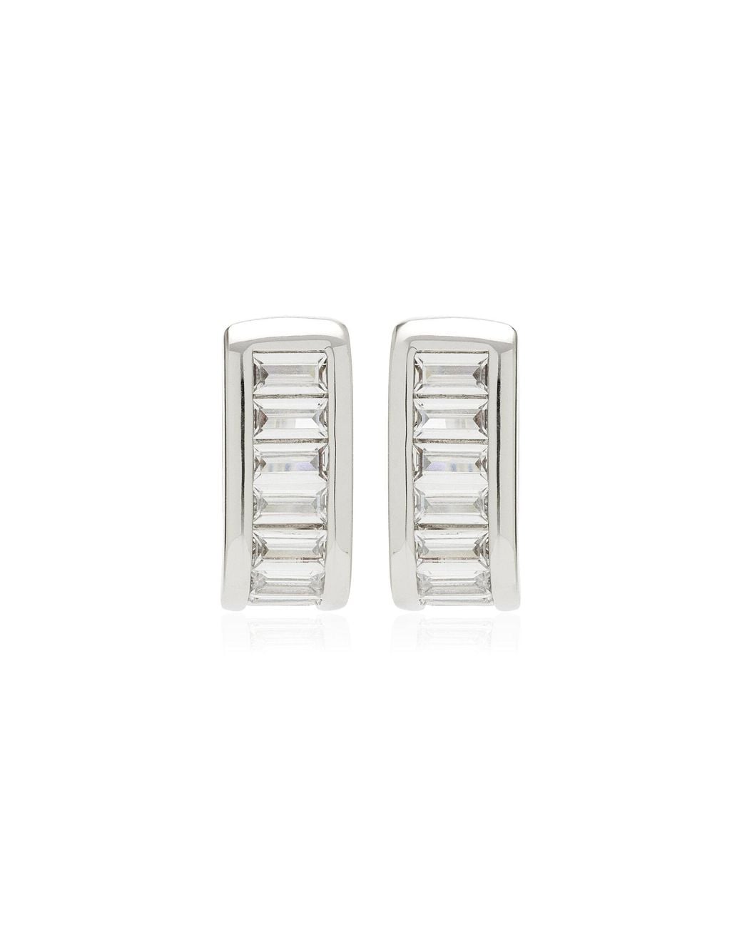 DEHANCHE White Crystal Baguette Huggie Earrings