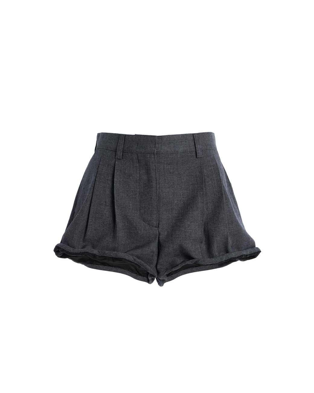 Prada Black Pleated Grisaille-Wool Shorts