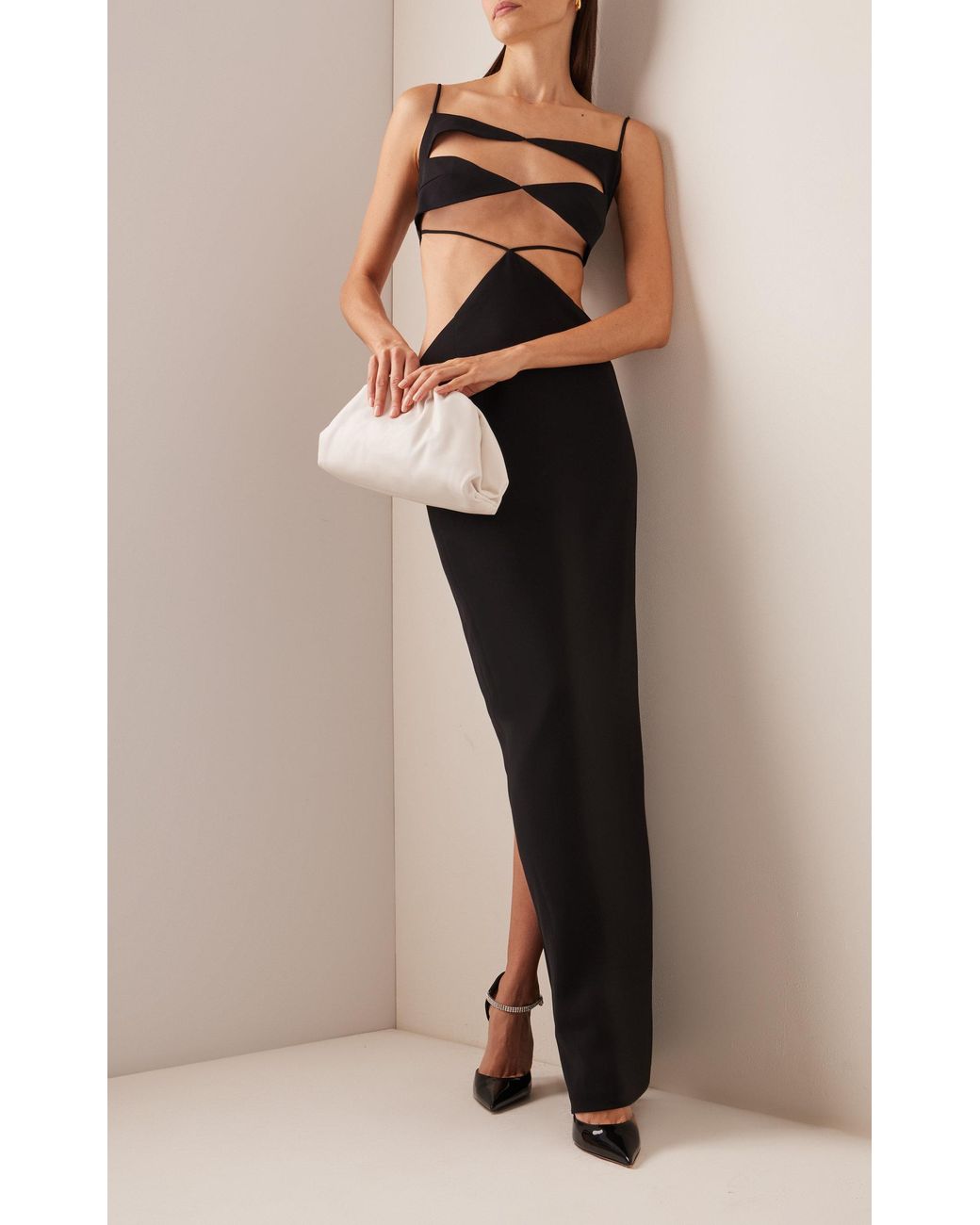 monot black cut out dress MONOT Black One Shoulder Diamond Cut Out Evening Black Dress Gown