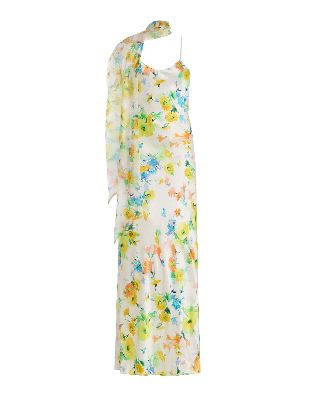 Rodarte White Floral-Printed Satin Slip Gown