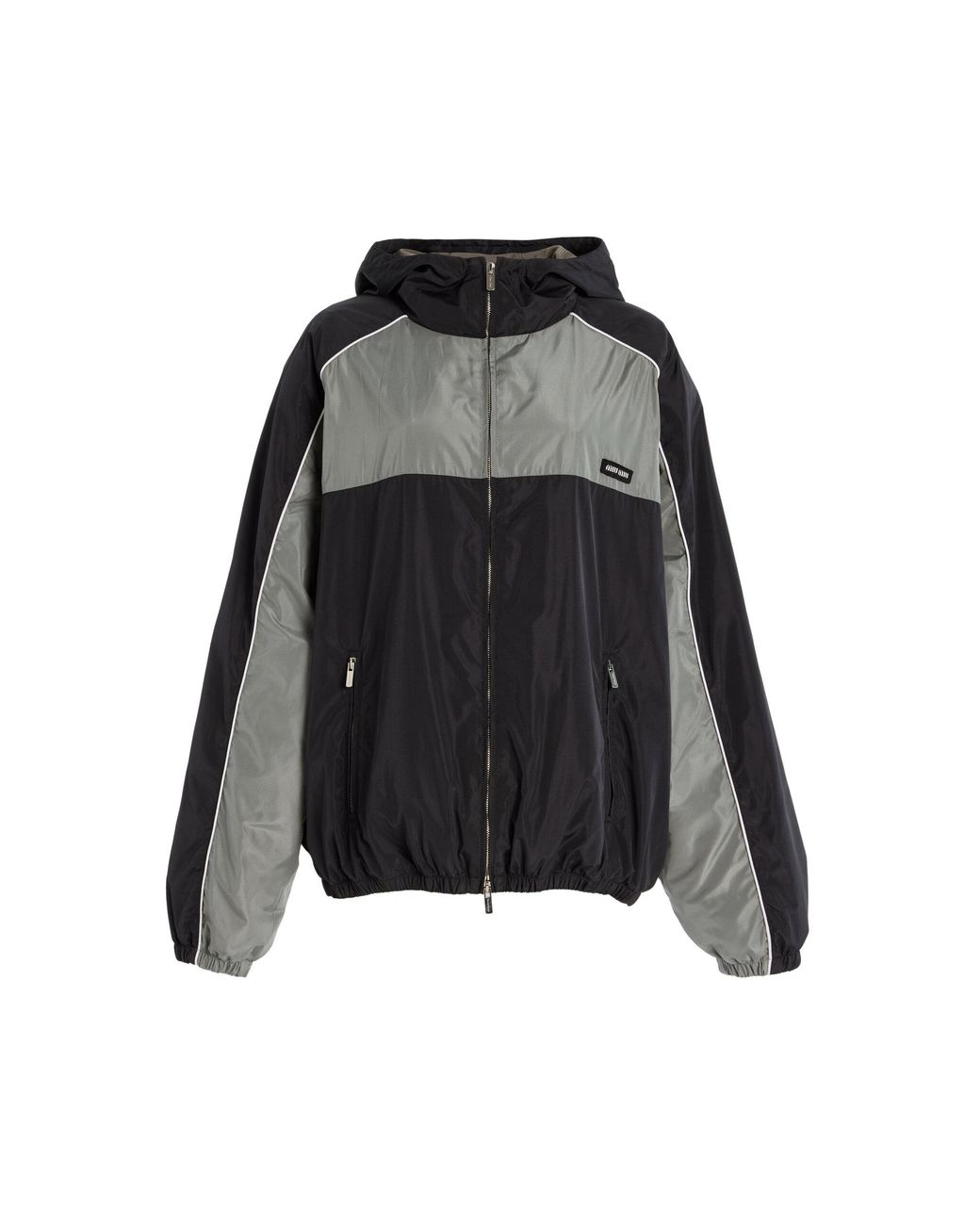 MiuMiu Technical Silk Zipper Blouson Jacket ブルゾン ロゴ Miu Miu Technical Silk Zipper Blouson Jacket in Black | Lyst