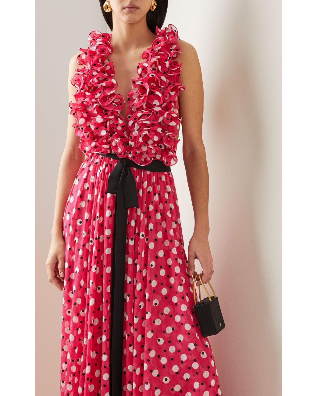 Carolina Herrera Ruffled Polka dot Chiffon Open back Gown in Red Lyst