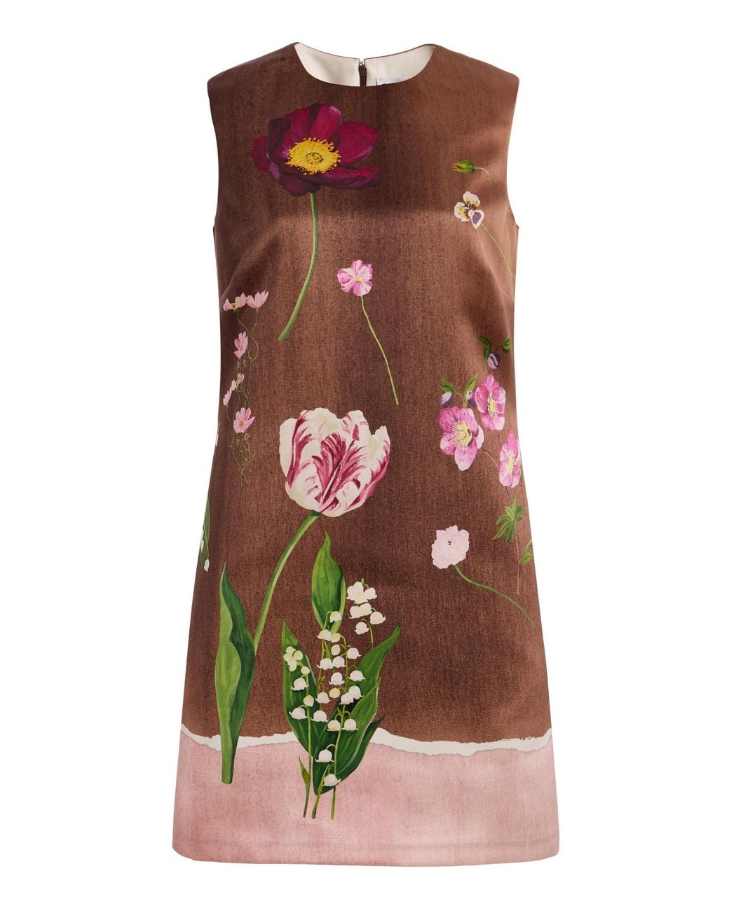 Oscar de la Renta Brown Botanical Satin Mini Dress