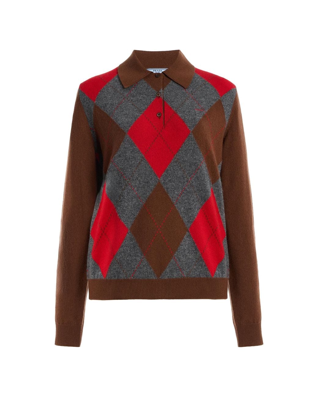 Prada Red Argyle Cashmere Polo