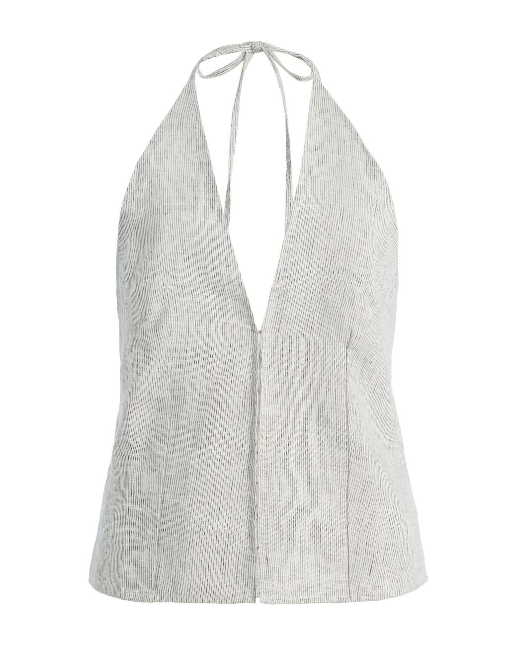 Deiji Studios White Close Striped Linen Halter Top