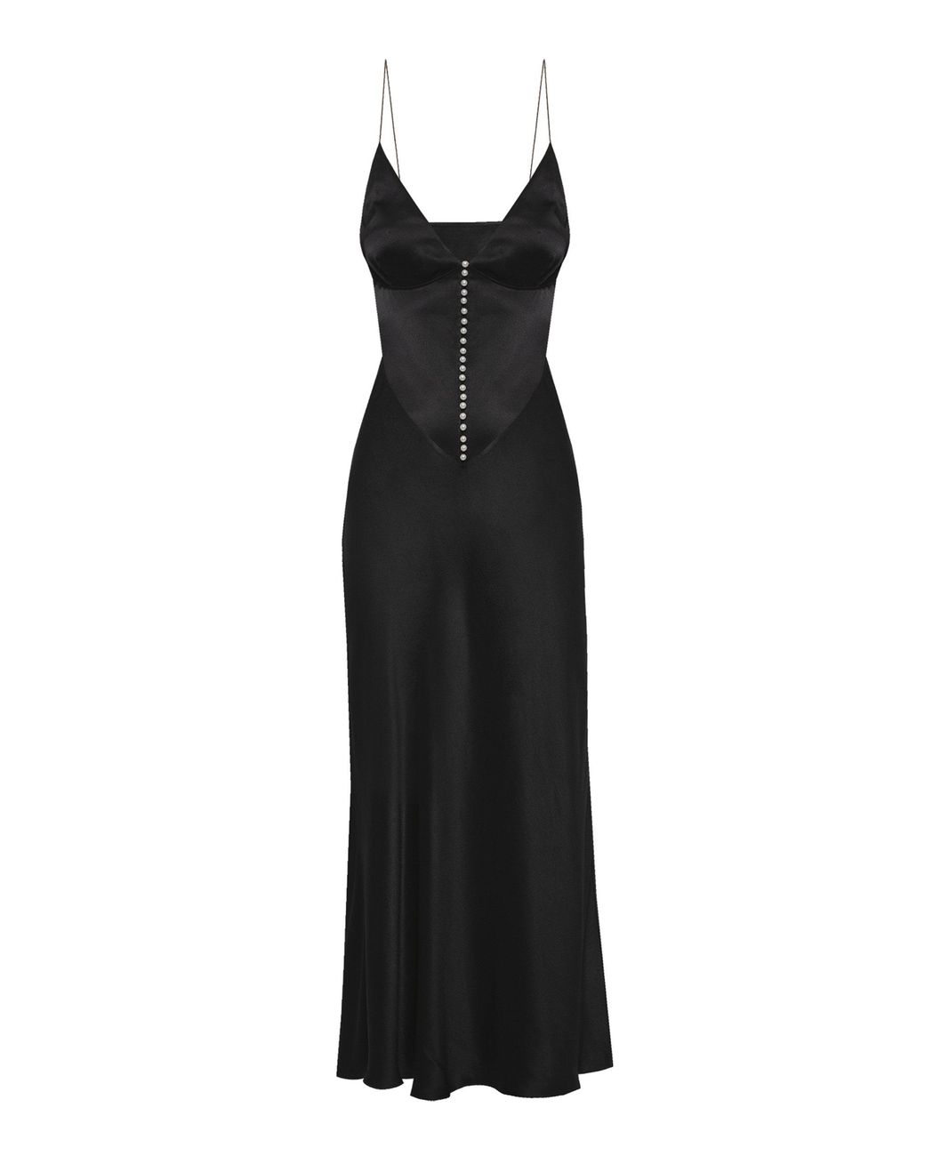 Anna October Claire Button Detailed Satin Maxi Dress In Black Lyst 