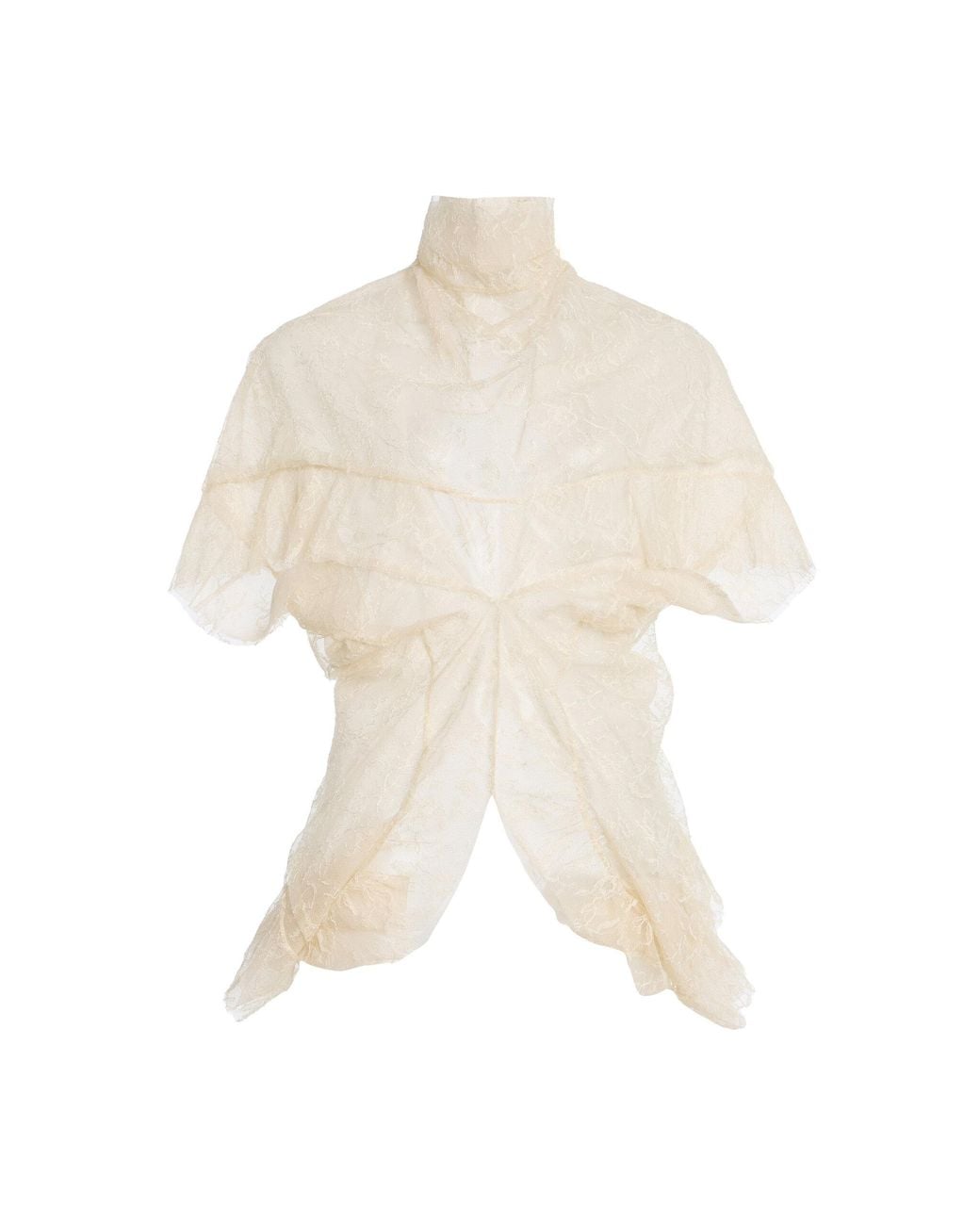 Colleen Allen White Draped Lace-Tulle Top