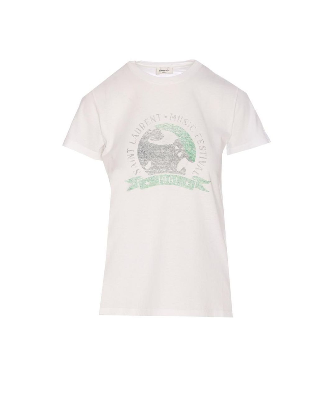 【SAINT LAURENT】SURF MUSICAL NOTES PRINTED T-SHIRT Saint Laurent Surf Short Sleeve T-shirt In Black And Ivory