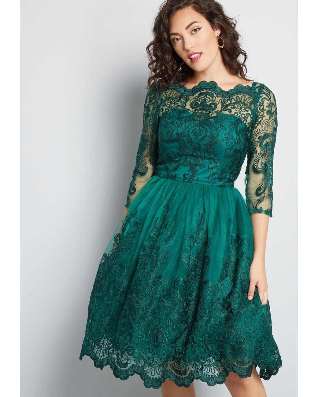 Chi Chi London Gilded Grace Lace Dress in Green | Lyst