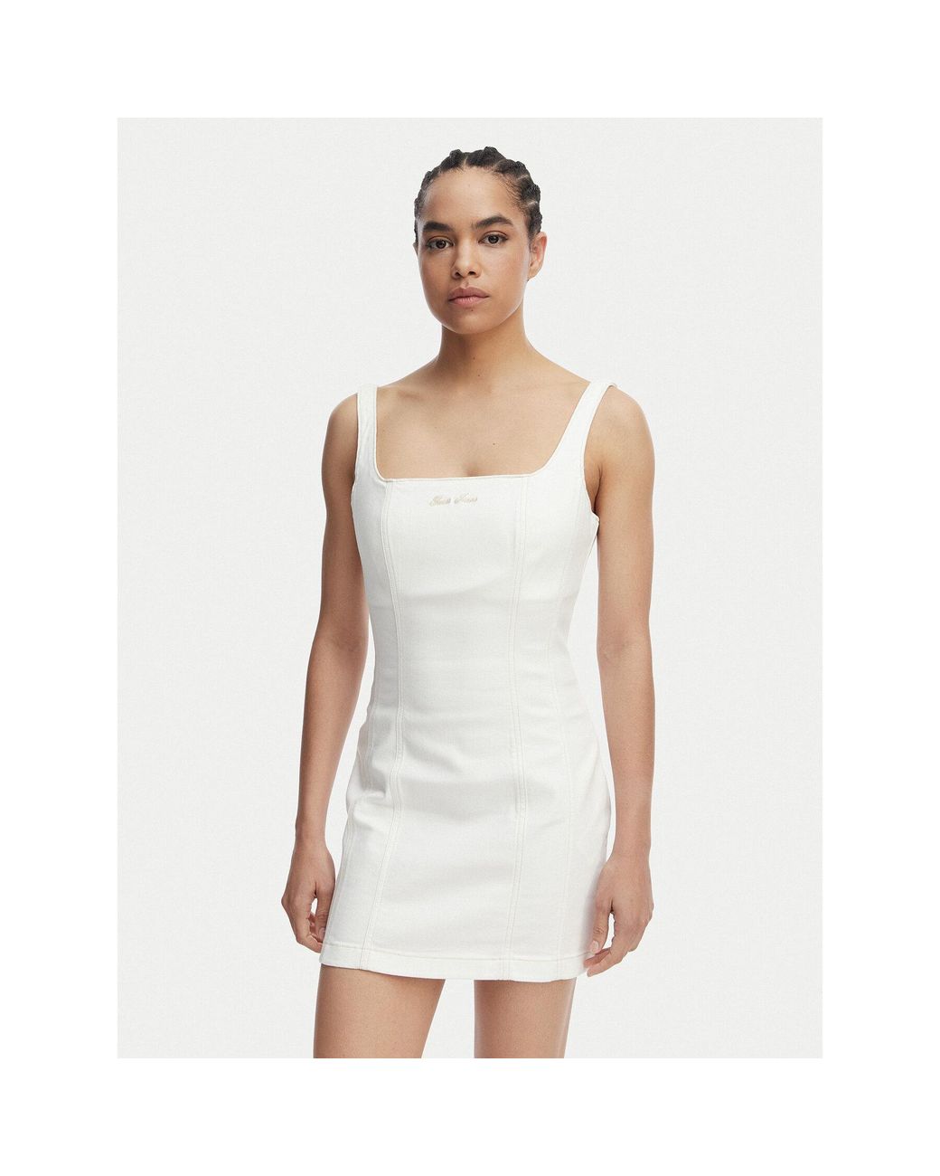Guess White Jeanskleid W6Gk00 D7871 Écru Regular Fit