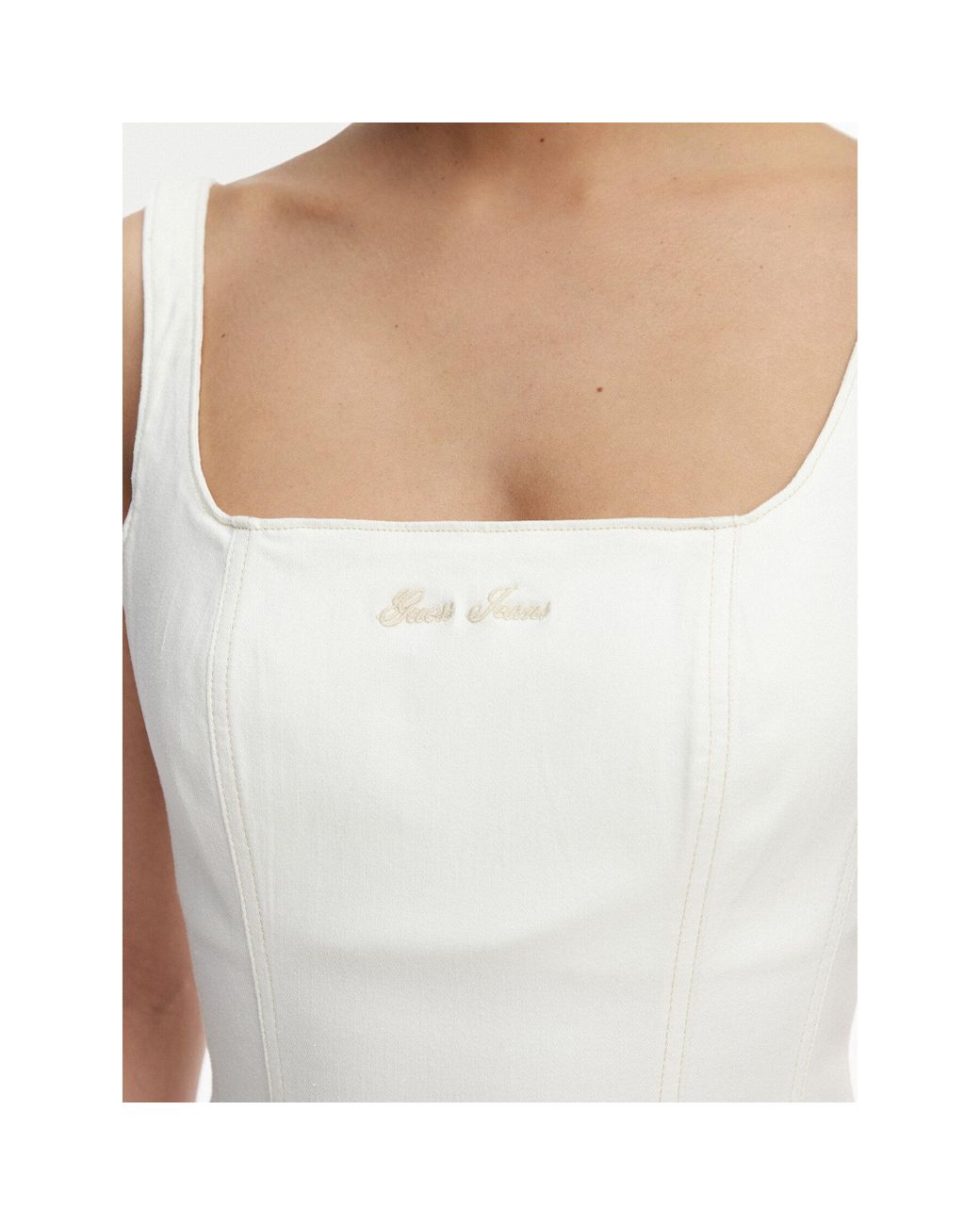 Guess White Jeanskleid W6Gk00 D7871 Écru Regular Fit