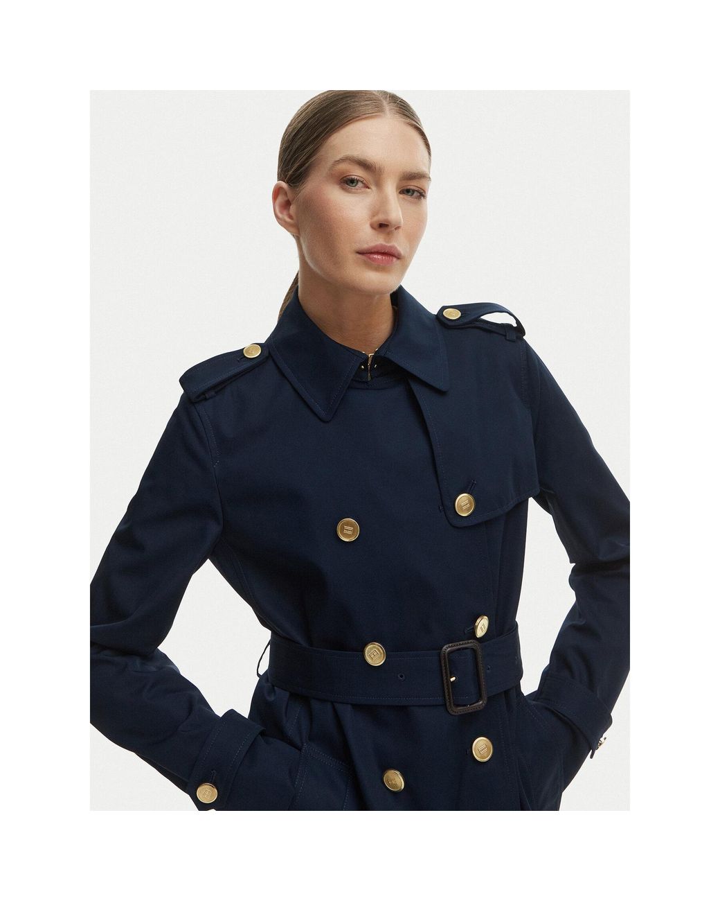 Tommy Hilfiger Blue Tenchcoat Ww0Ww48873 Slim Fit