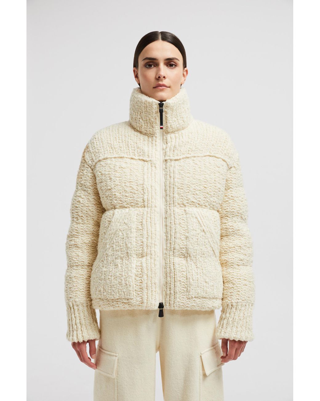 関税込 MONCLER SERFAUS SHORT DOWN JACKET Moncler Serfaus Wool Short Down Jacket in Natural | Lyst UK