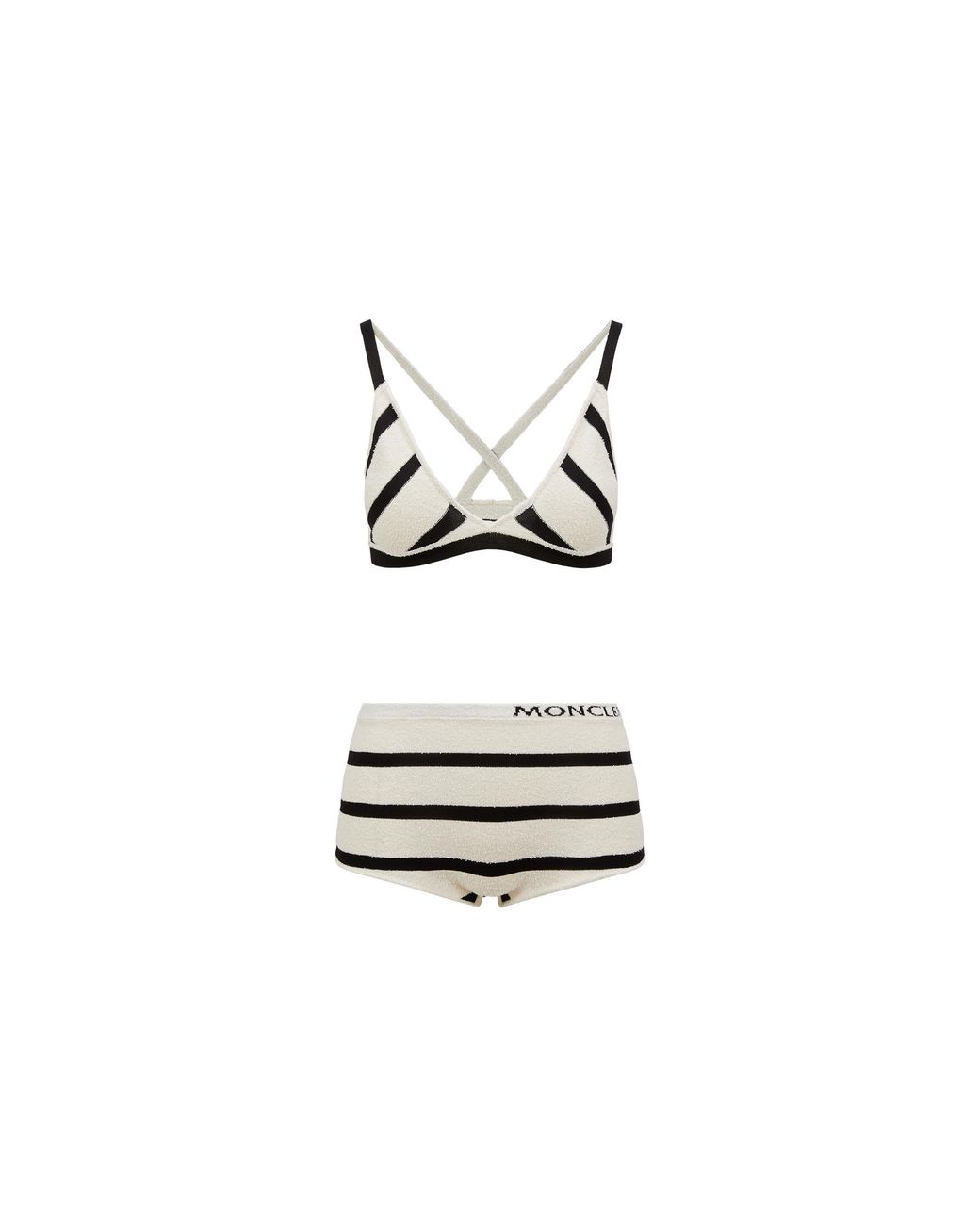 【関税＆送料込み】Moncler BouclAC Striped Bikini Moncler Striped Bouclé Bikini in White | Lyst