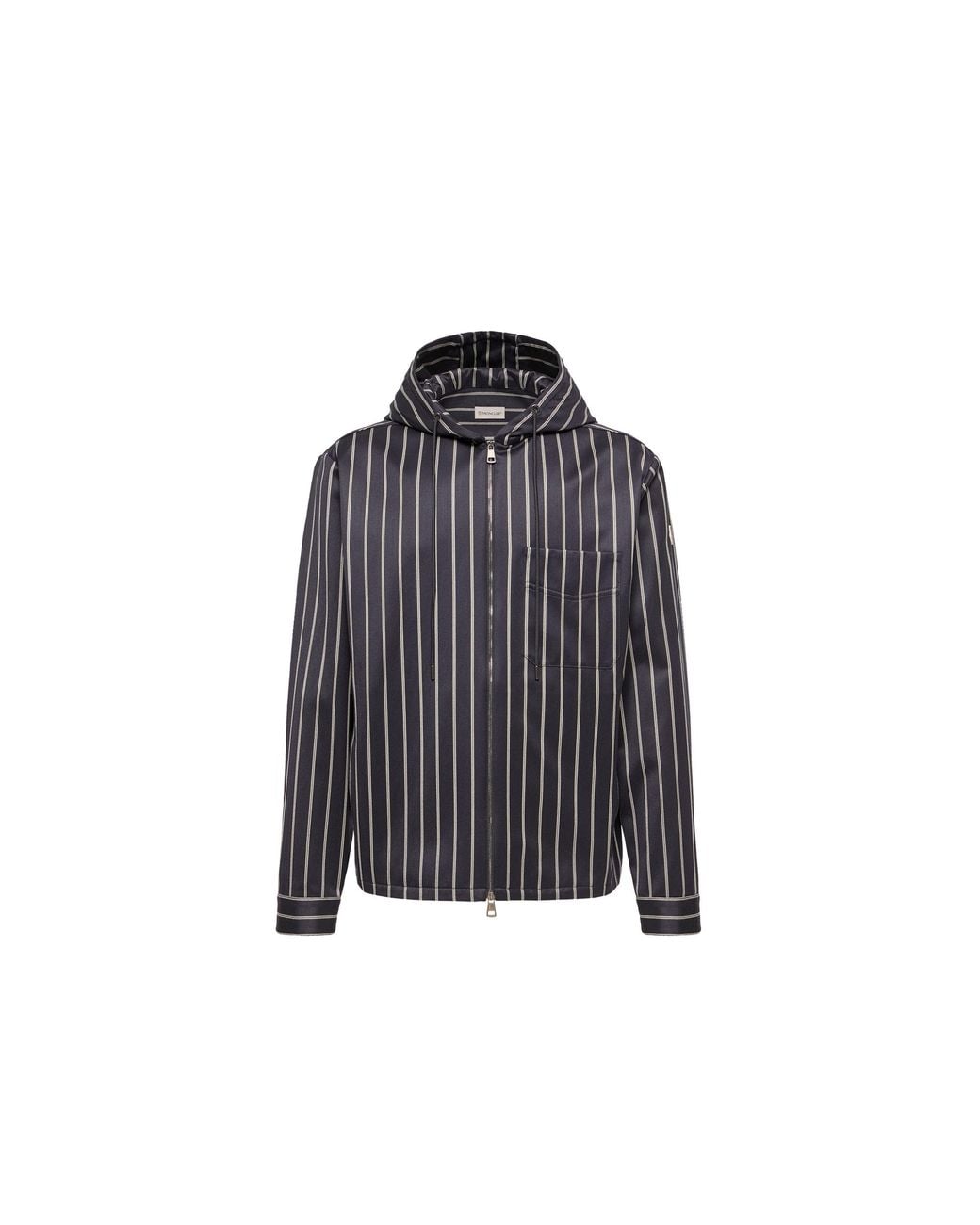 Moncler Blue Moncler Wool & Cotton Striped Hooded Shirt Jacket for men