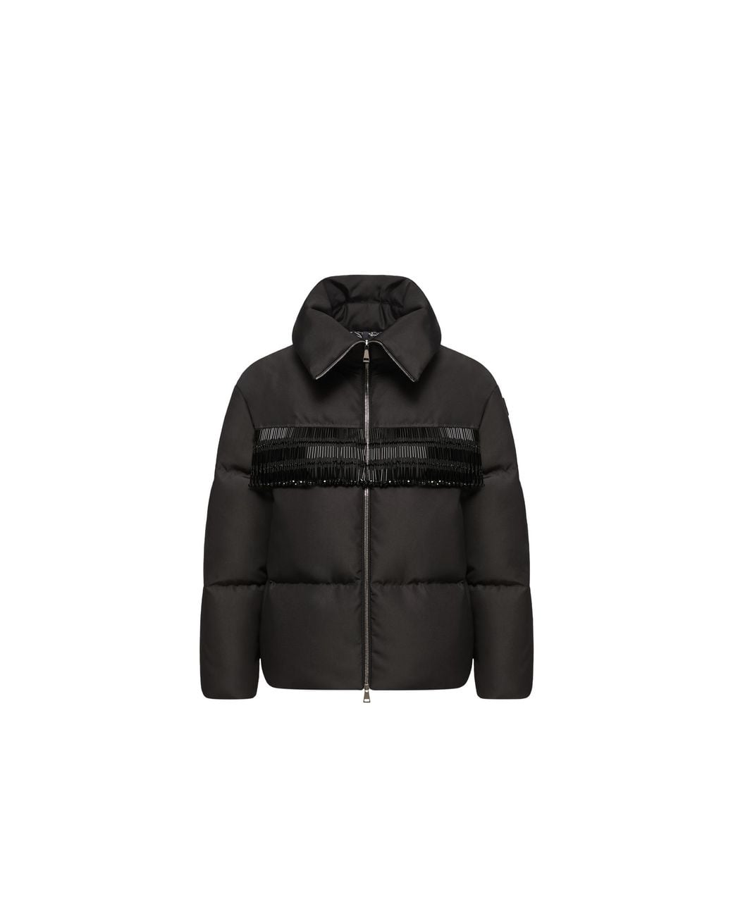 Moncler Black Moncler Manchot Beaded-Trim Mid-Length Down Jacket