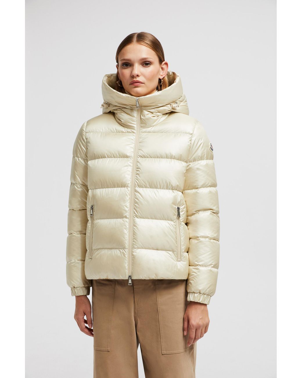 Moncler Biron Hooded Short Down Jacket in Natural | Lyst