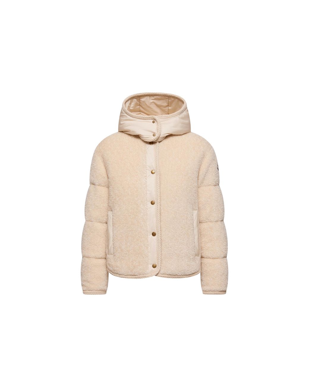 Moncler Natural Moncler Ciboulette Braided Trim Teddy Hooded Short Down Jacket
