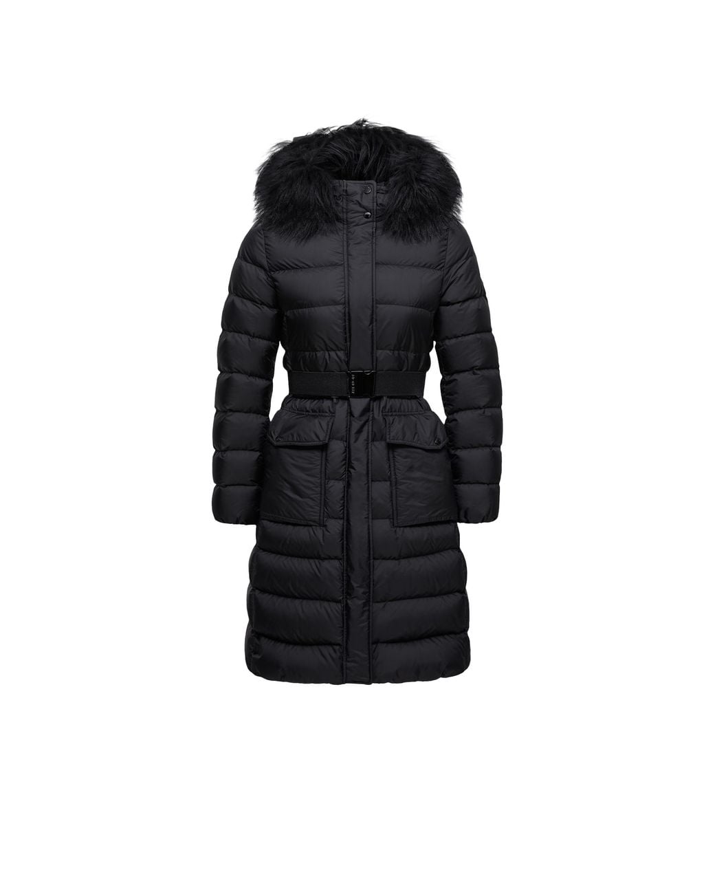 Moncler Black Moncler Khloesse Hooded Shearling-Trimmed Long Down Jacket