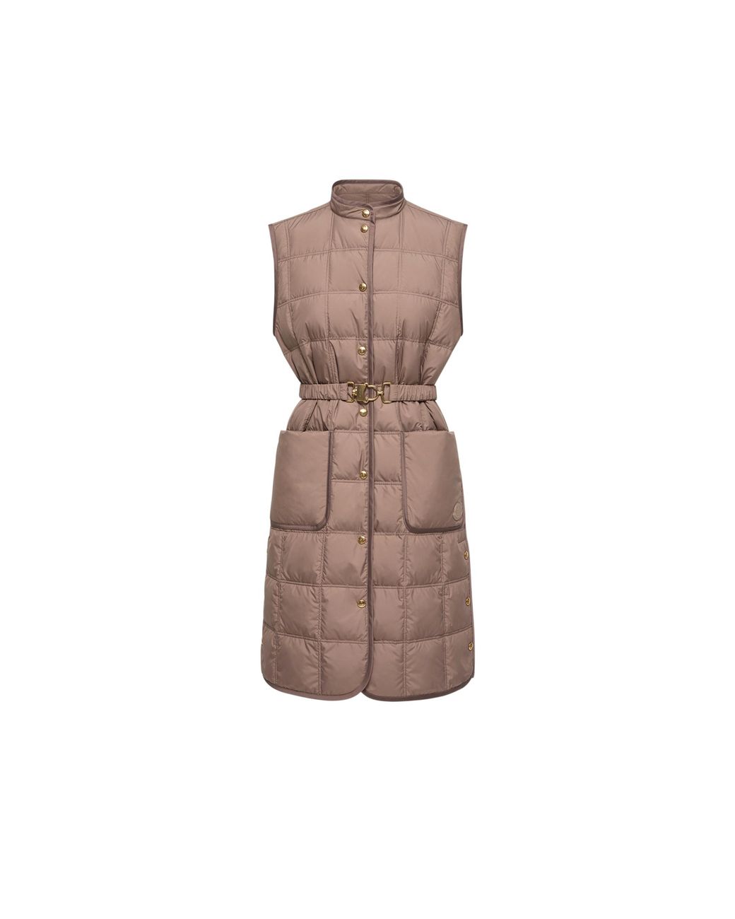 Moncler Brown Moncler Cygnette Square Quilted Long Down Gilet