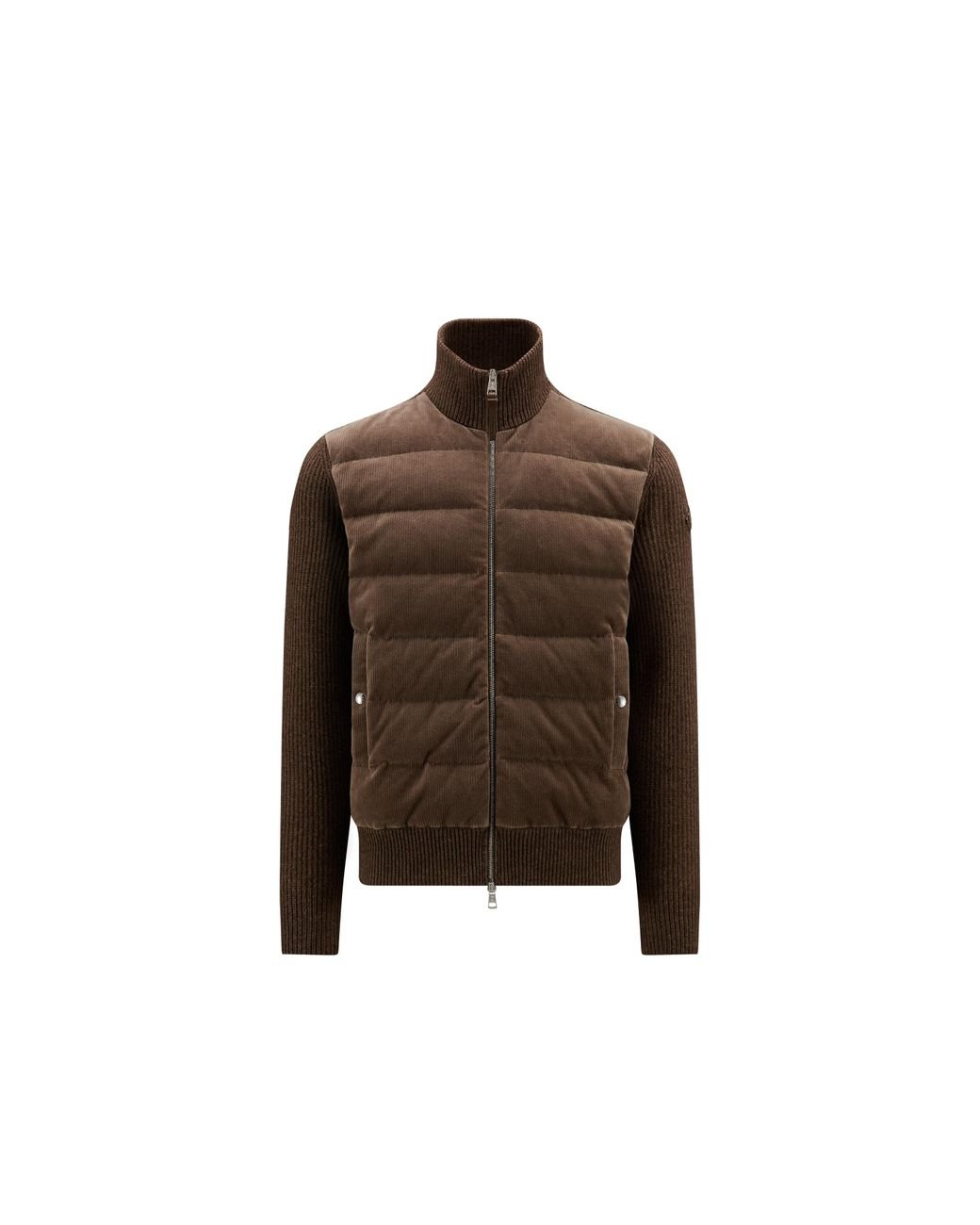 Moncler Padded Wool & Velvet Cardigan in Brown for Men | Lyst