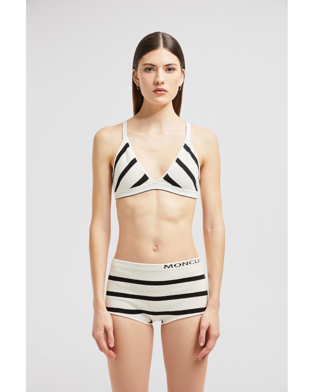 【MONCLER】STRIPED BOUCLE BIKINI ビキニ ストライプ Moncler Striped Bouclé Bikini in White | Lyst