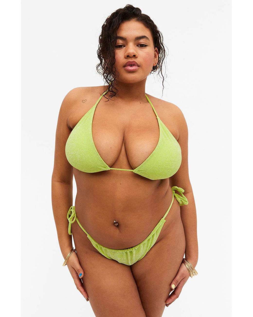 Monki Triangle Glitter Bikini Top in Green | Lyst UK