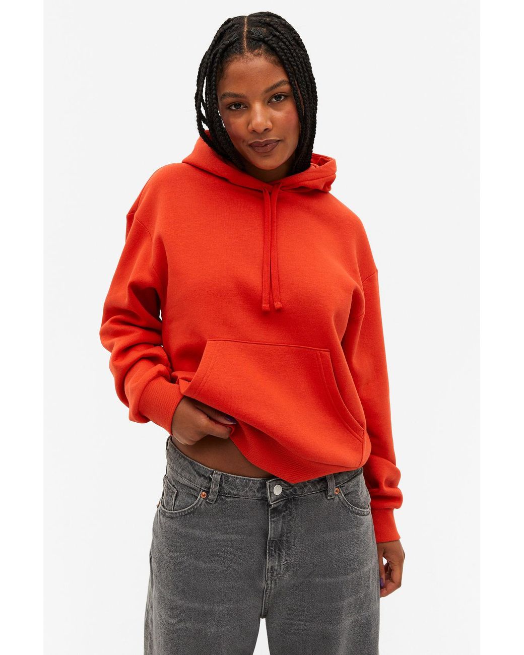 Monki Soft Drawstring Hoodie in Red | Lyst UK