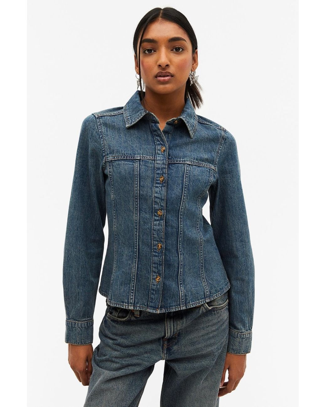 Monki Hourglass Denim Shirt in Blue Lyst UK