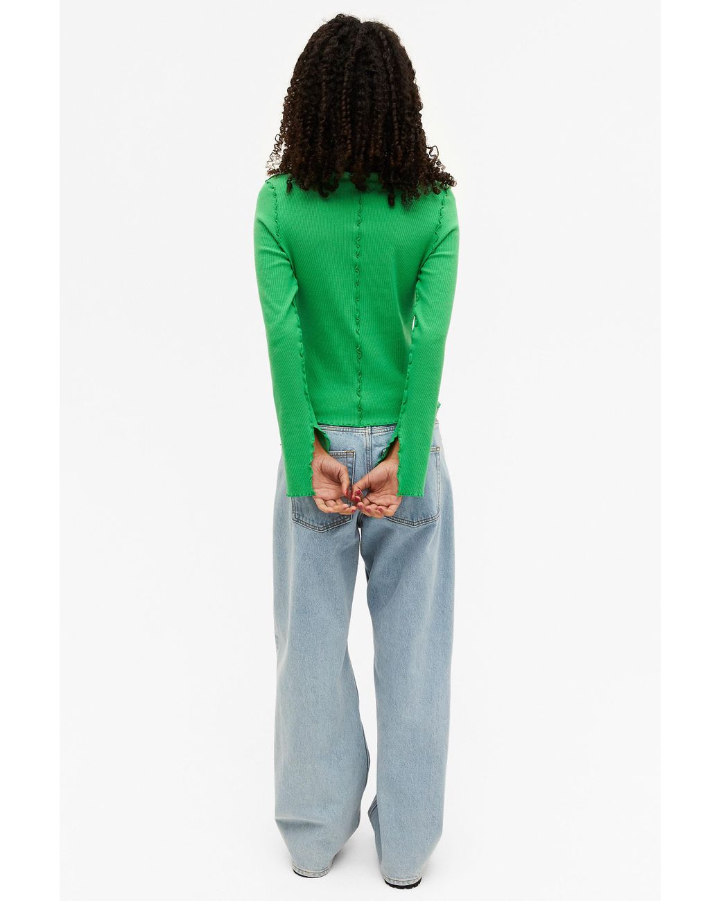 Monki Green Ribbed Lettuce Hem Long Sleeve Top | Lyst Canada