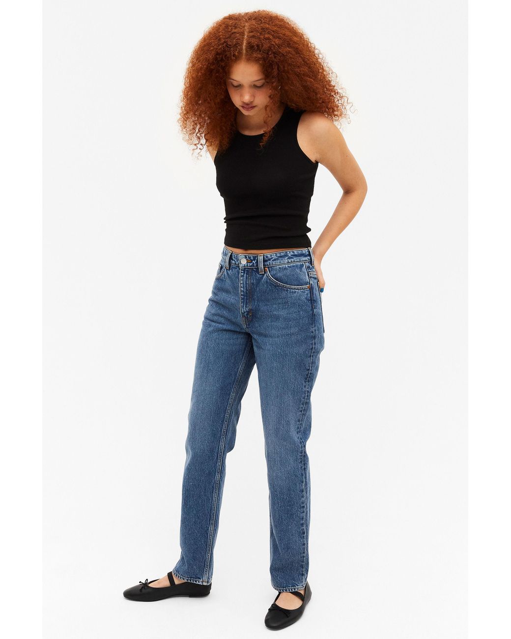 Monki Yara Mid Waist Straight Jeans in Blue | Lyst Canada