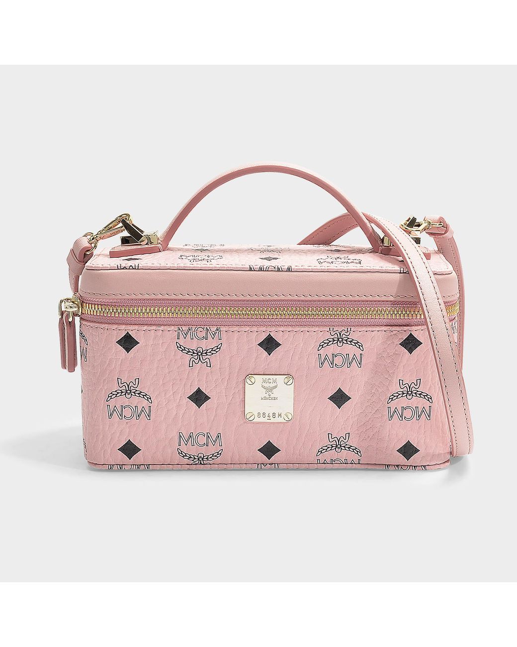 MCM Key Pouch Visetos Mini Soft Pink in Coated Canvas with Gold-tone - US