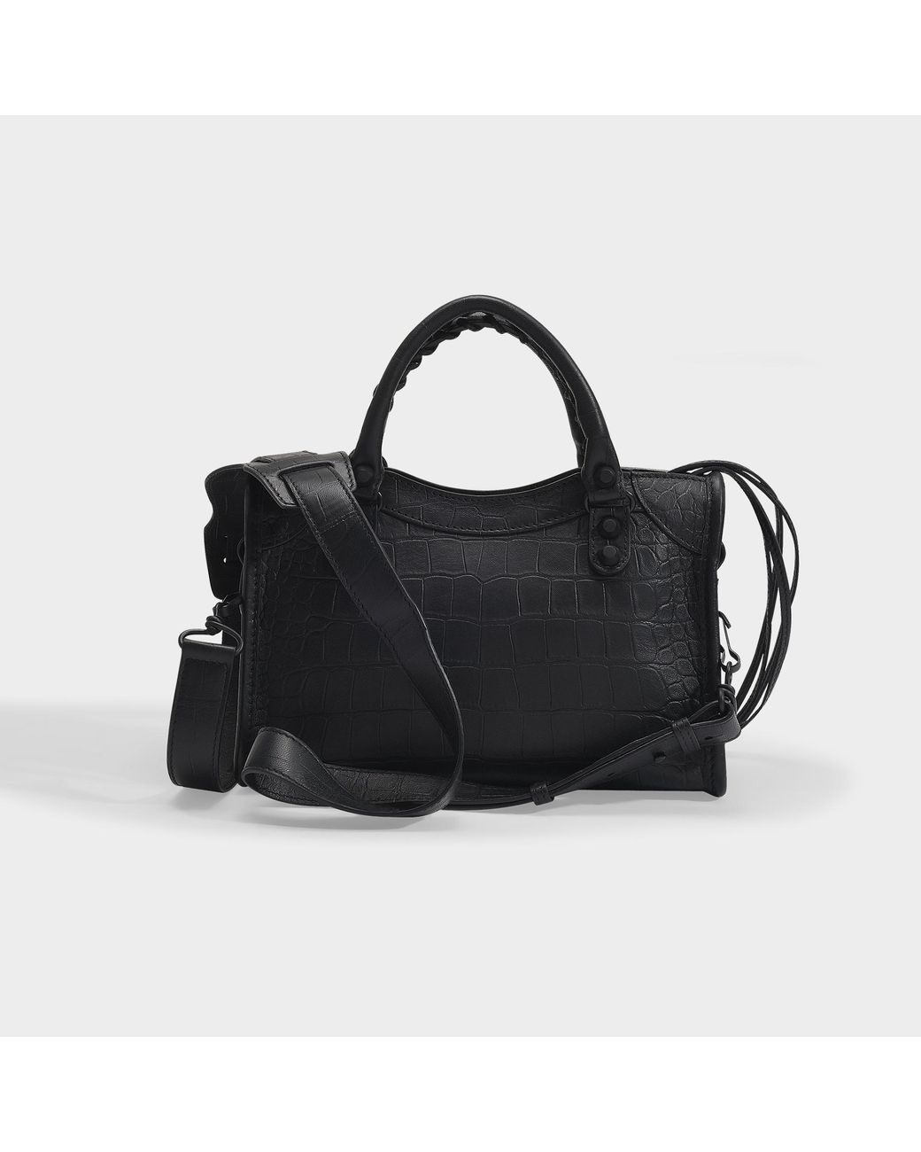 Balenciaga City Classic Mini Bag In Matt Croc Embossed Lambskin in Black