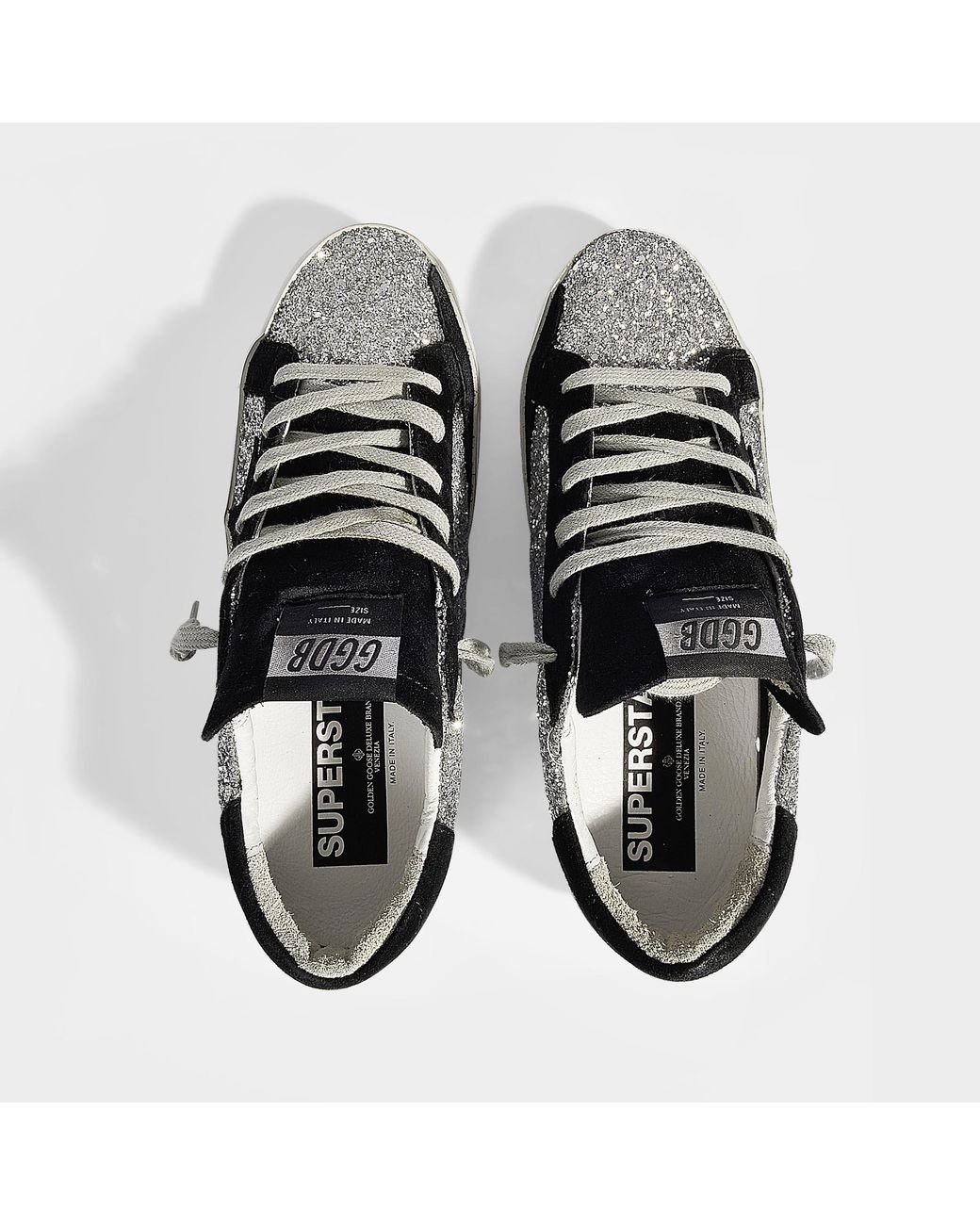 Golden Goose Superstar Sneakers In Silver Glitter With Black Suede Star in  Gray | Lyst
