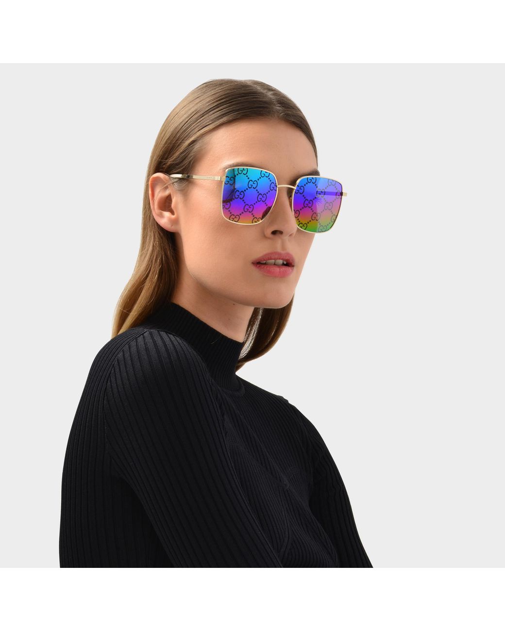 Indskrive Monetære Byen Gucci Square Sunglasses With Rainbow Glasses in Metallic | Lyst
