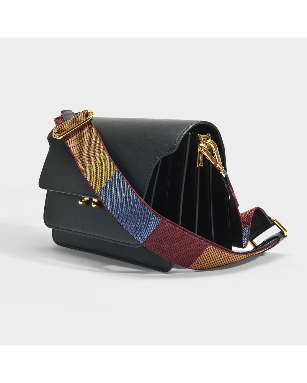 Marni Trunk Medium Bag With Guitar Strap In Black Calf Leather Lyst